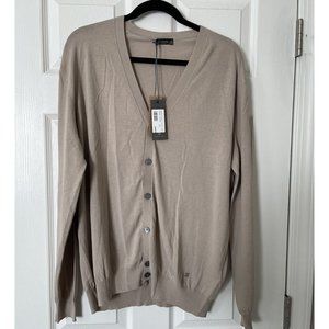 NWT Mens Ferrante Essential Beige 100% Cotton Cardigan - 3XL Made in Italy $298